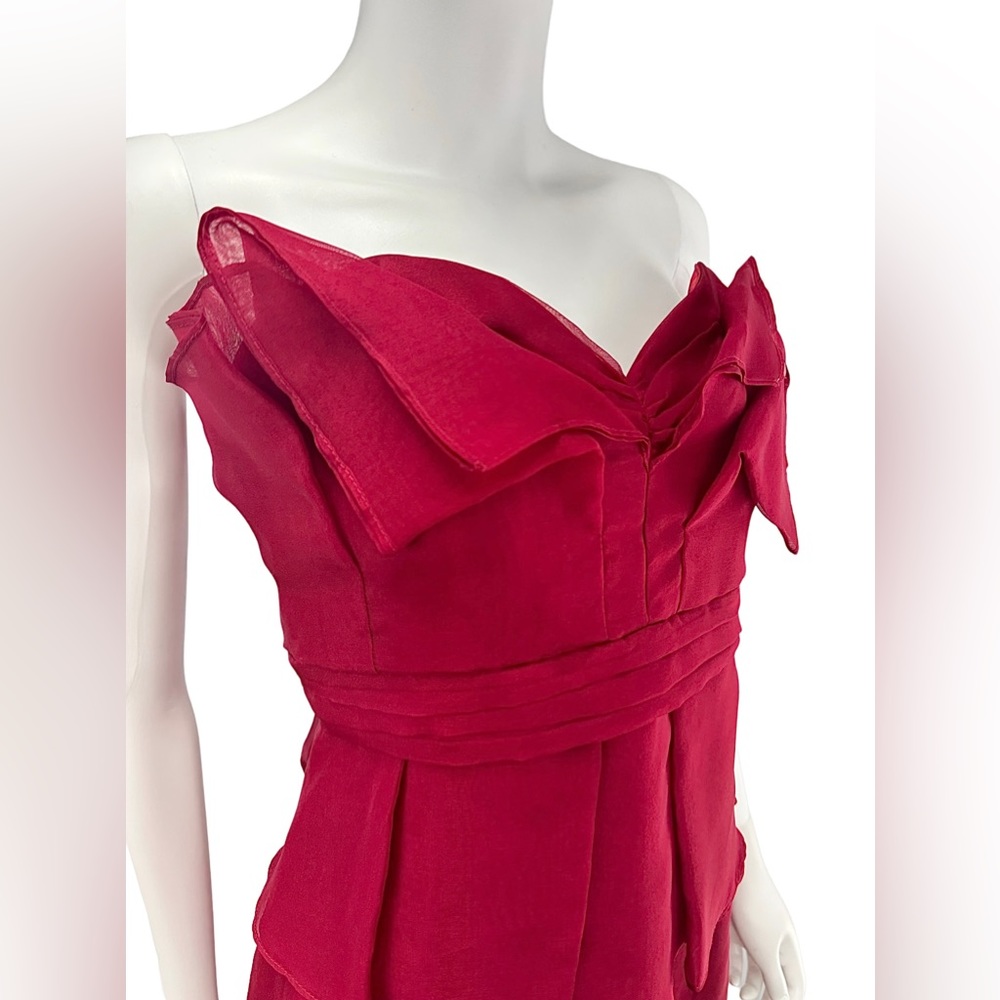 A.B.S. 100% Silk Red Strapless Cocktail Dress, NWT E0230 - Picture 4 of 13